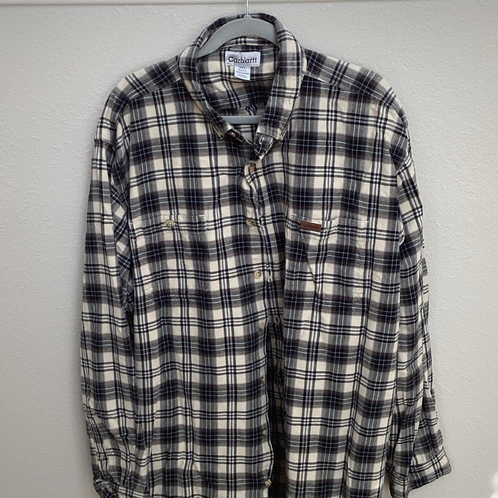 Carhartt Men's Checkered Black and Cream Shirt